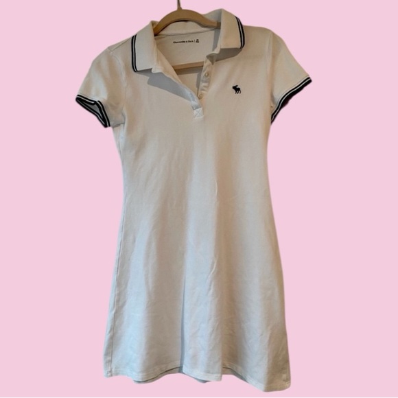 Abercrombie Size XS White Navy Knit Polo Collared Dress Y2K Preppy Cotton EUC - Picture 11 of 11